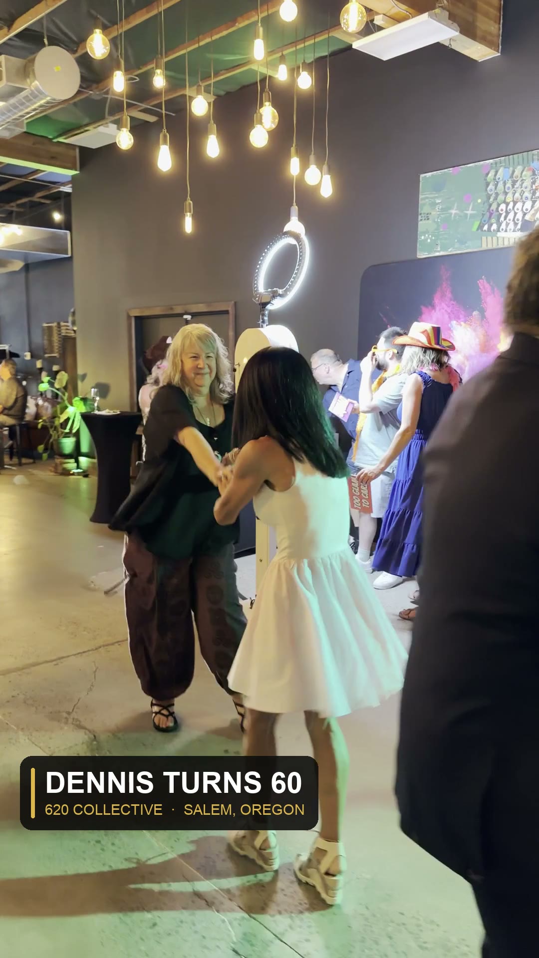 Guests dance at a 60th birthday party at 620 Collective in Salem, Oregon