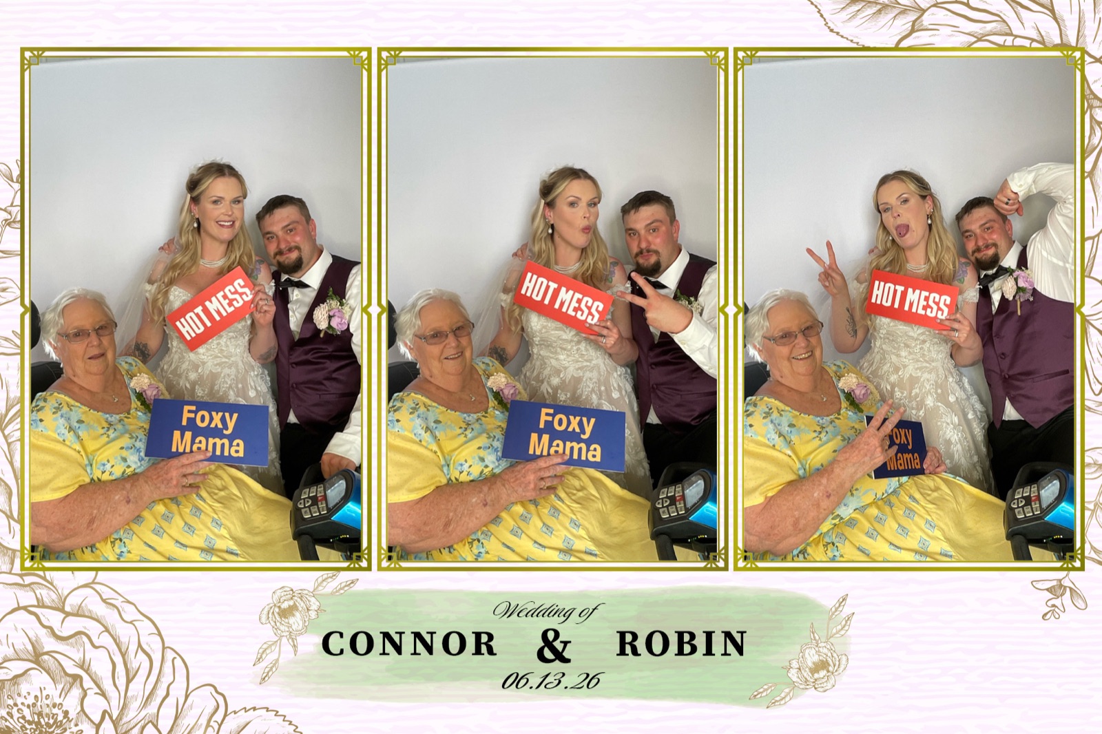 Wedding photo booth print showing guests using Apogee's ADA-accessible booth setup