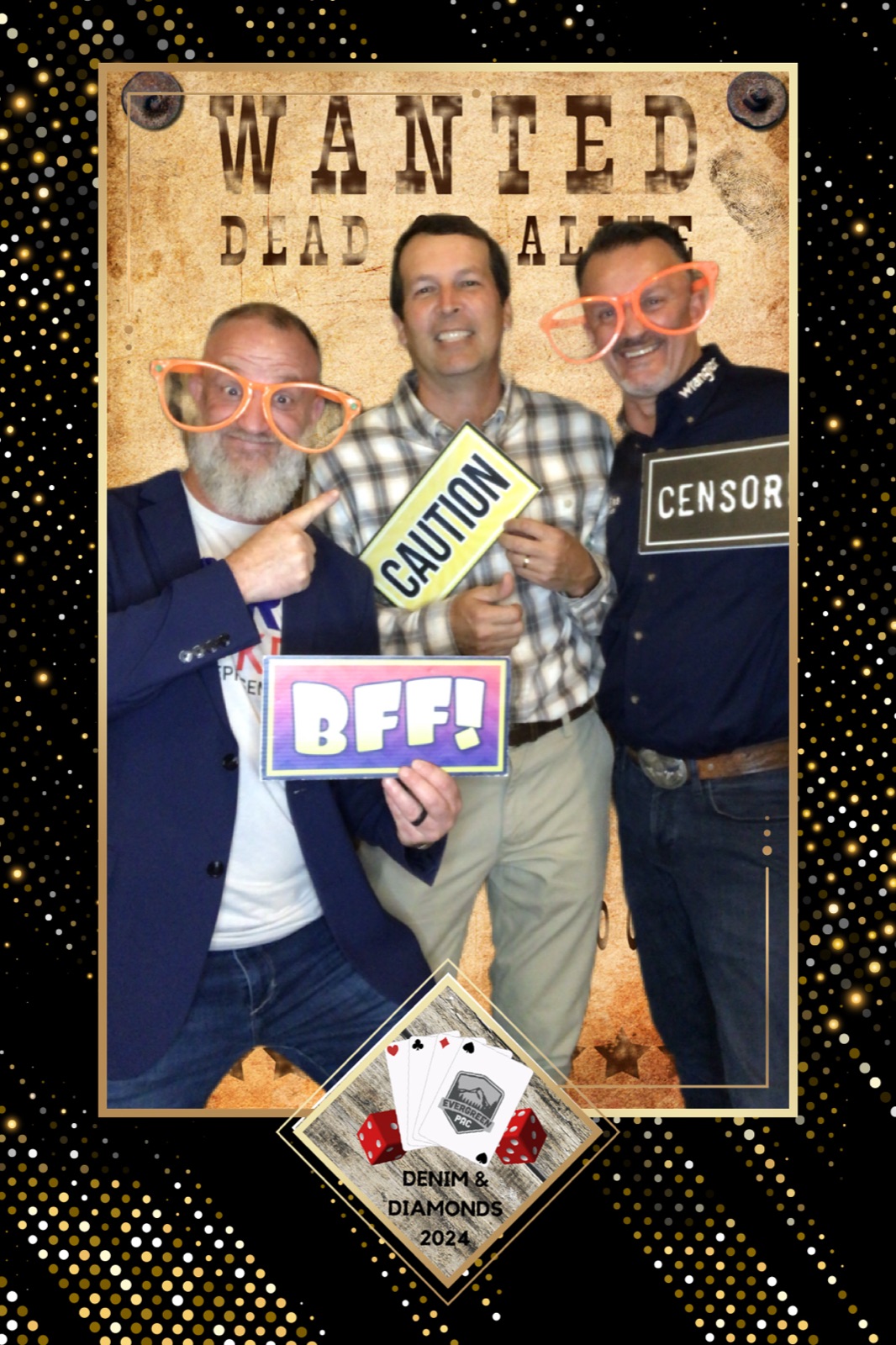 Photo booth print from a Denim and Diamonds themed party