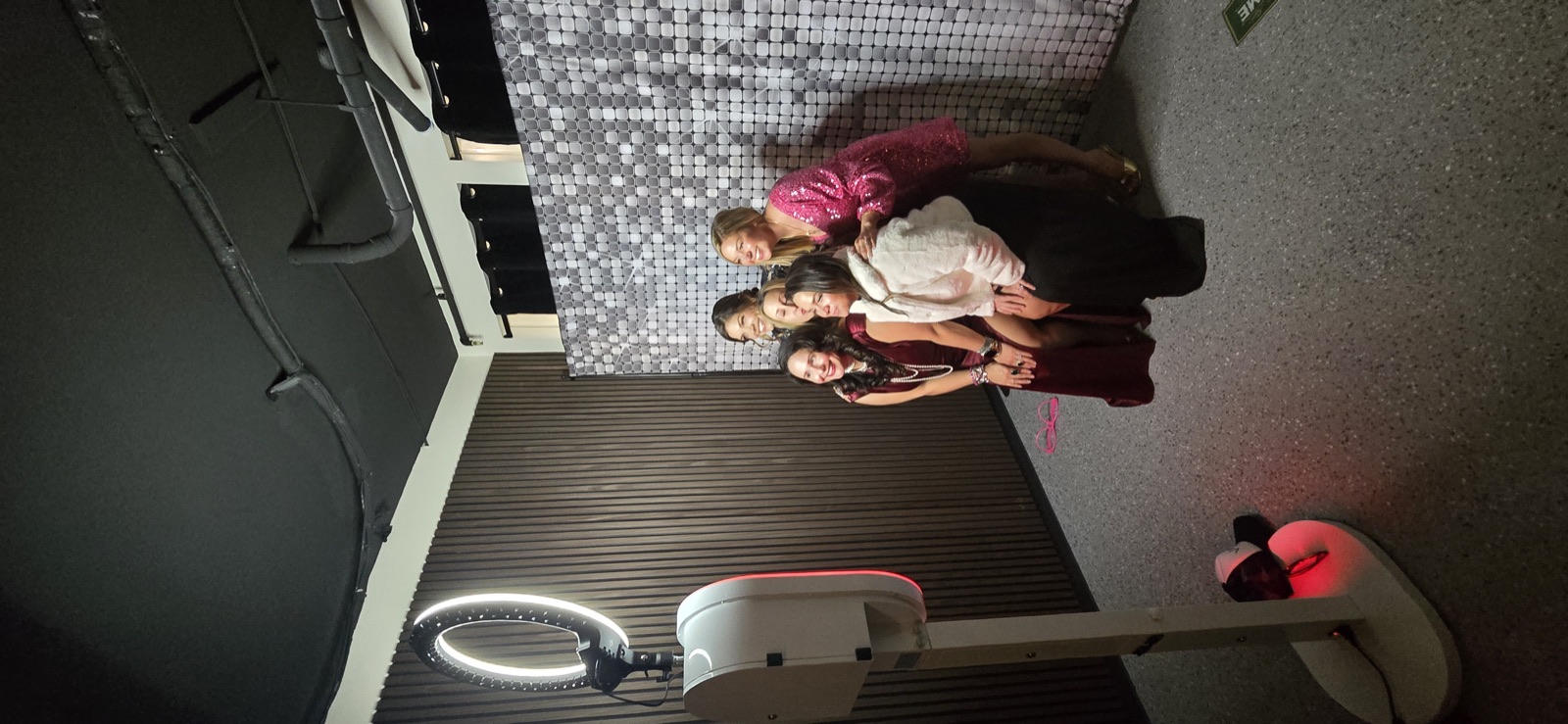The Queen photo booth at Cellar 54 with silver sequin backdrop